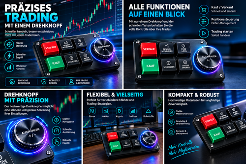 Trading-Keypad Pro – 6 Tasten + Drehknopf für Börsenhandel